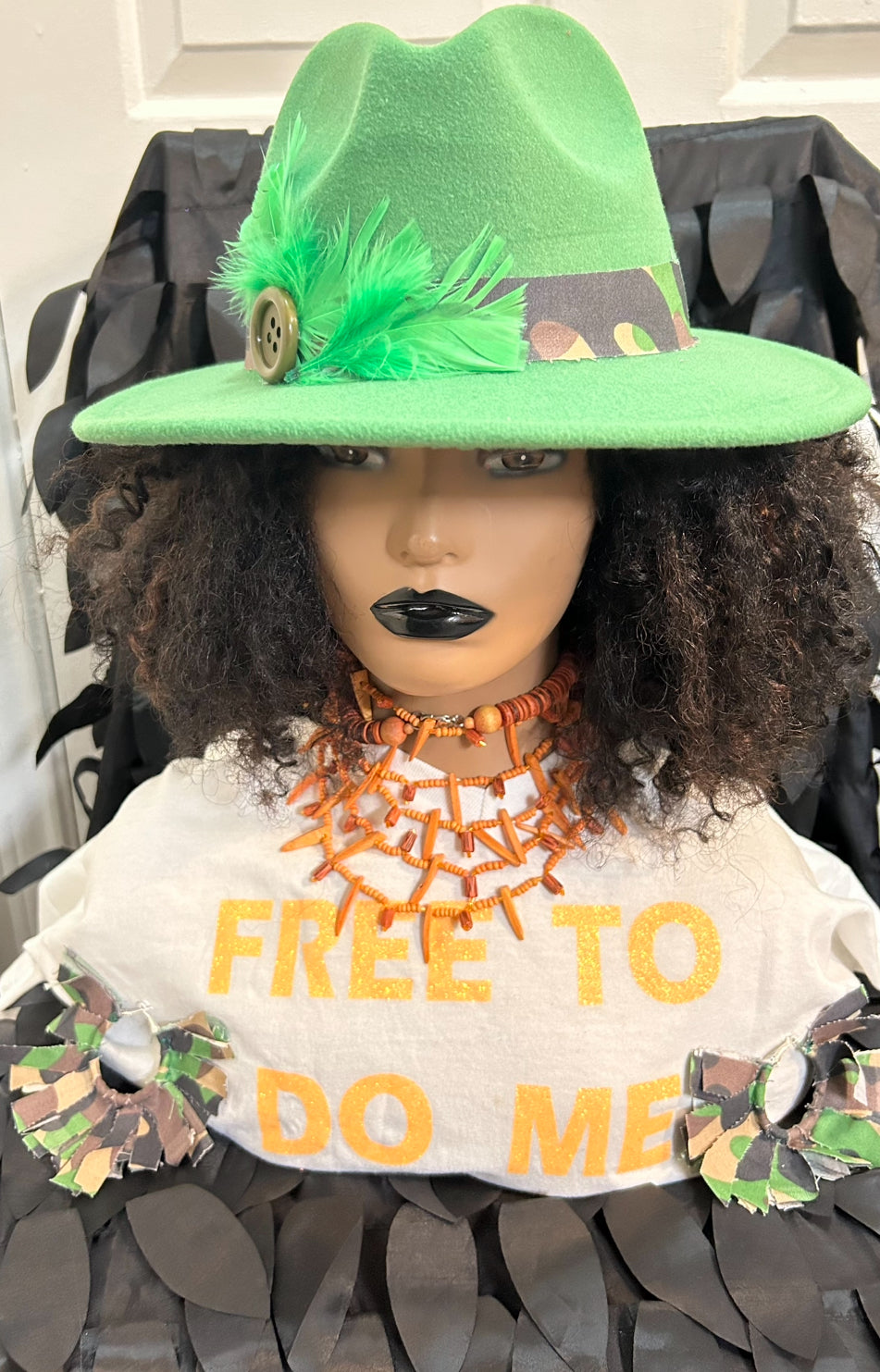 Green Fedora Hat with Camouflage designs by Schequita