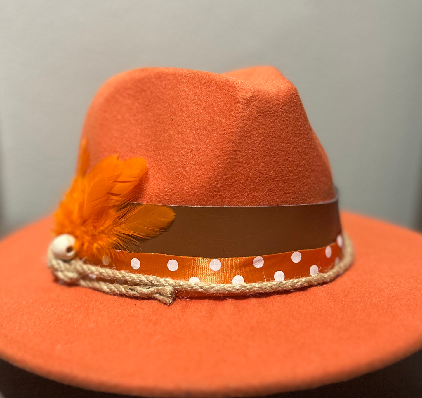 Orange Fedora Hat with Designs by Schequita
