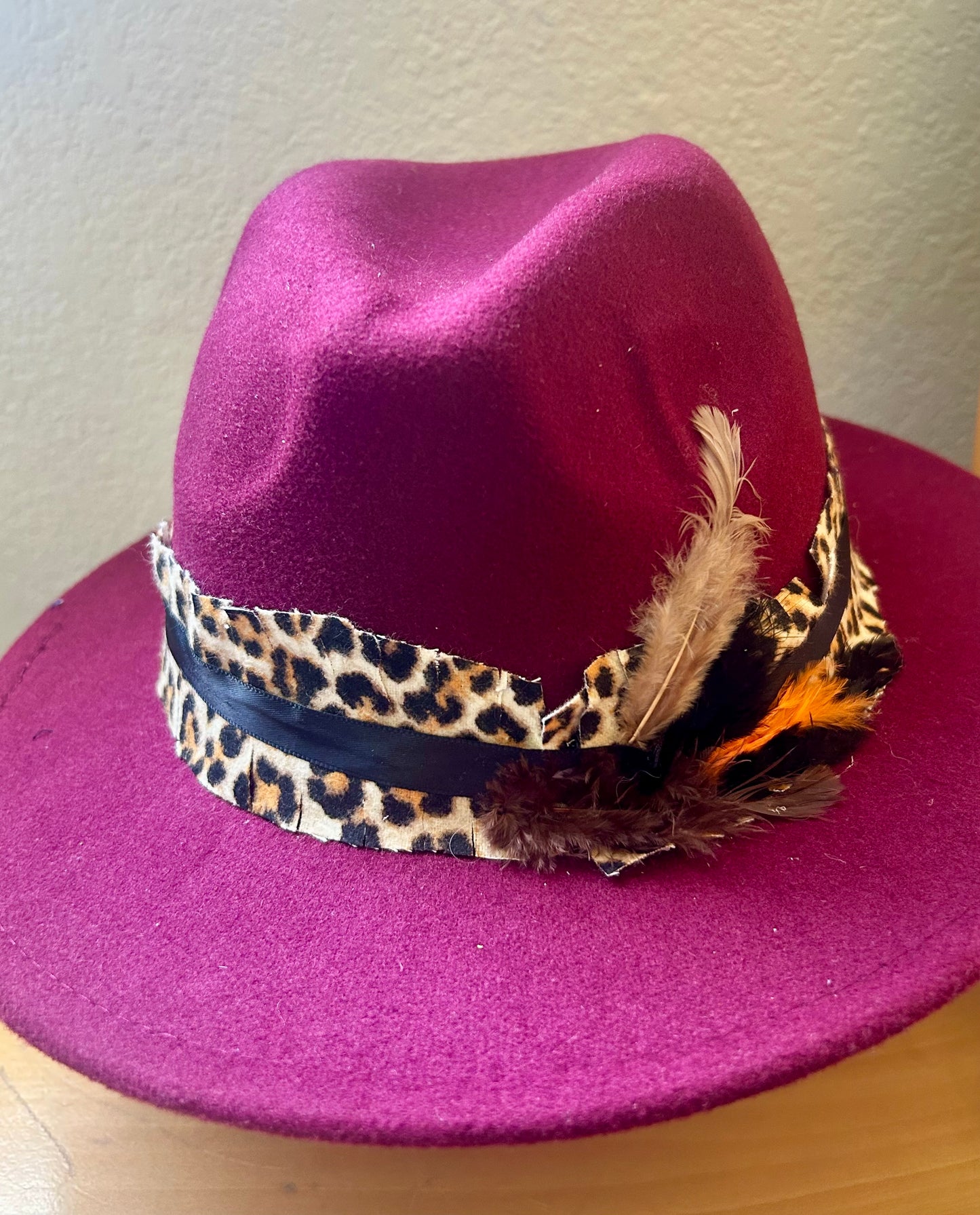 Burgundy Fedora Hat with designs by Schequita