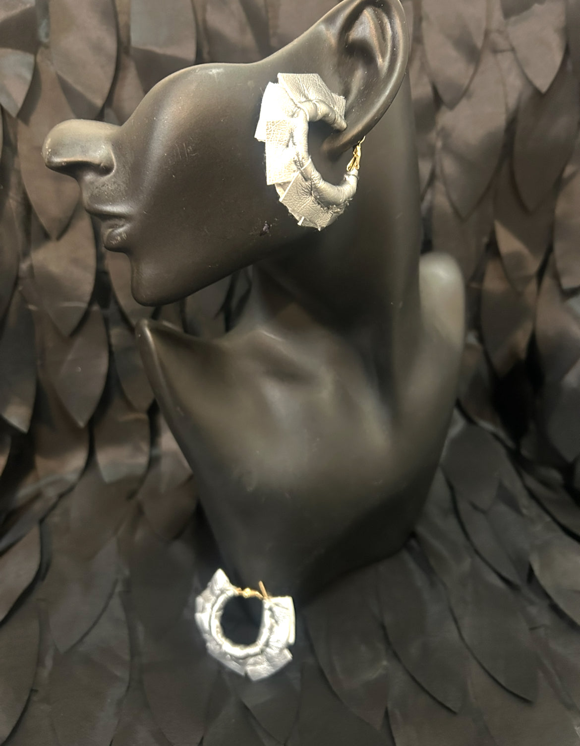 Metallic color Leather Hoop Earrings by designs by Schequita
