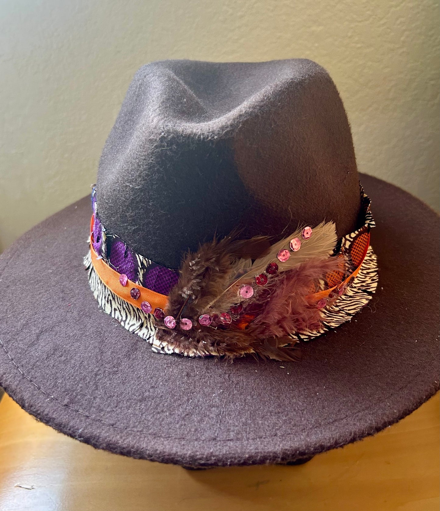 Chocolate (Brown) Fedora Hat with designs by Schequita