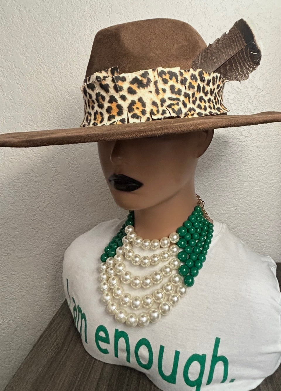 Chocolate hat with leopard print band by Designs by Schequita