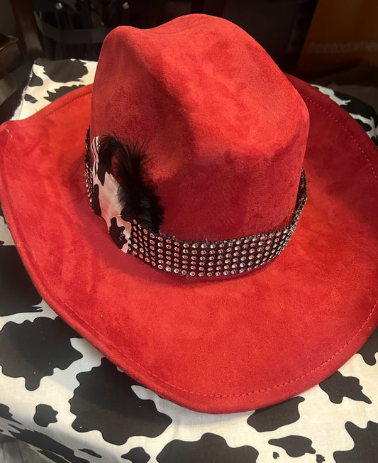 Red Fedora Hat with designs by Schequita (Exclusive Edition)