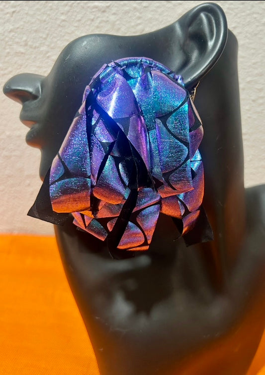 Blue & Black Iridescent Hoop Earrings by Designs by Schequita (large)
