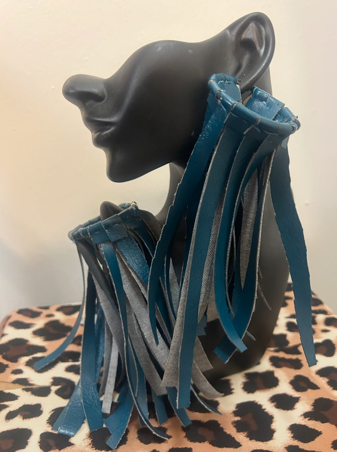designs by Schequita Teal Leather Hoop Earrings