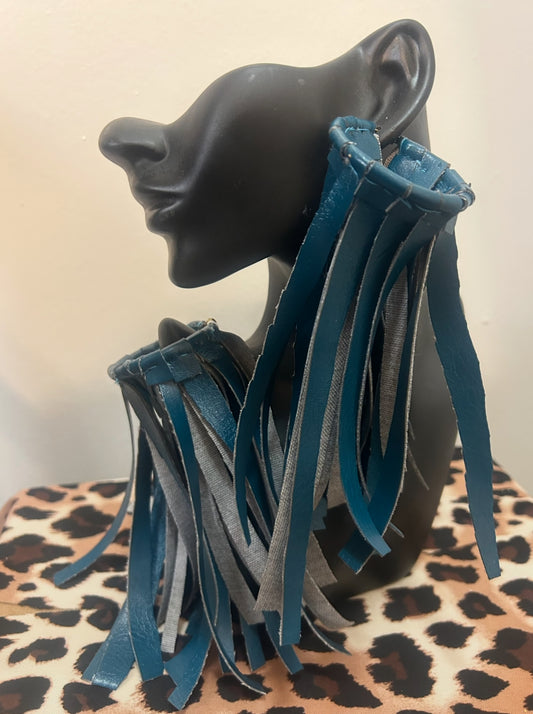 designs by Schequita Teal Leather Hoop Earrings