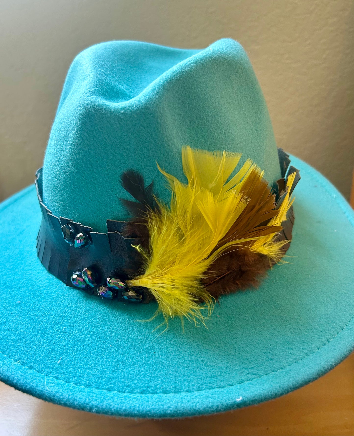 Turquoise Fedora Hat with Designs by Schequita