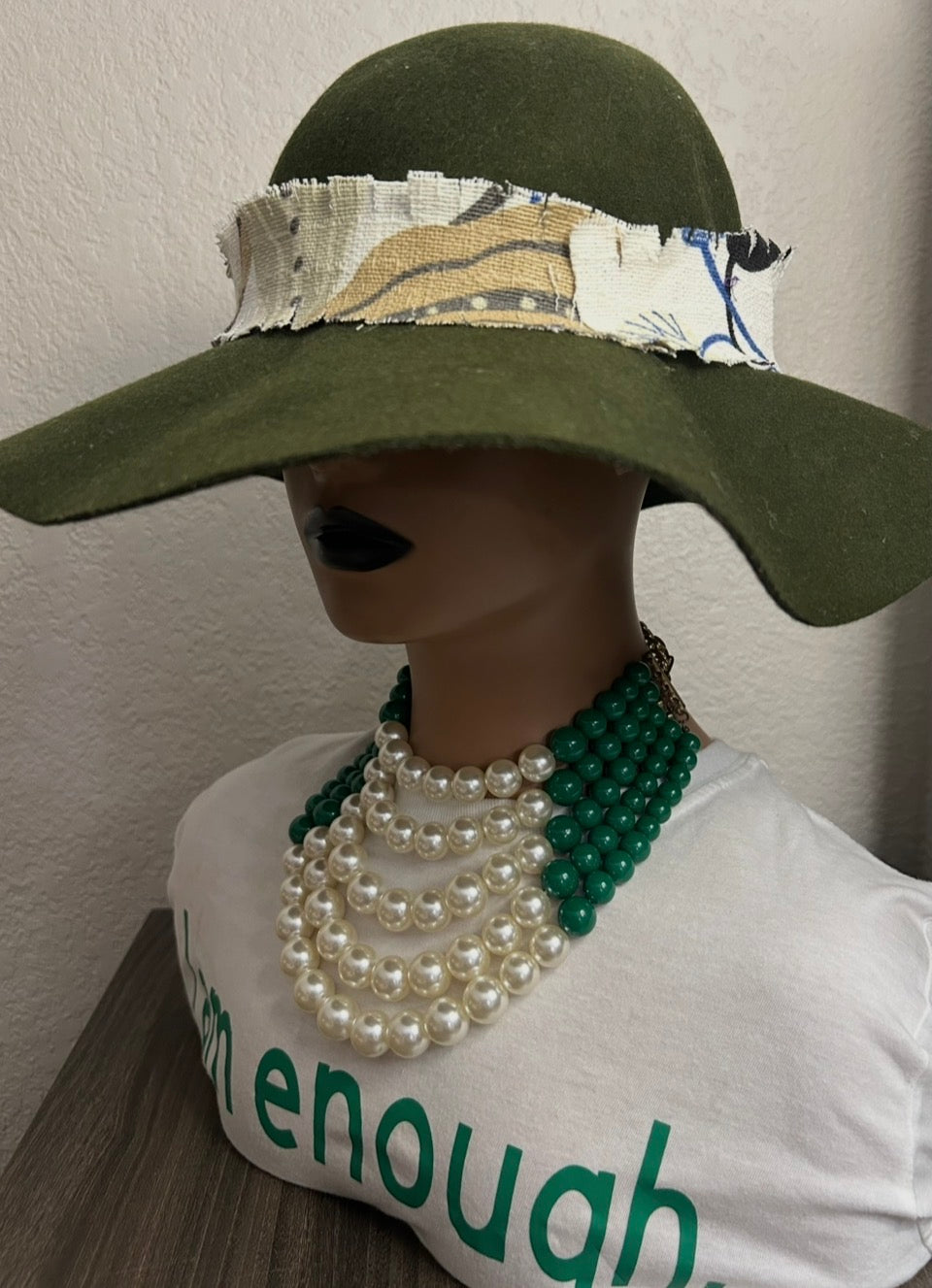 Olive Green Hat with Designs by Schequita