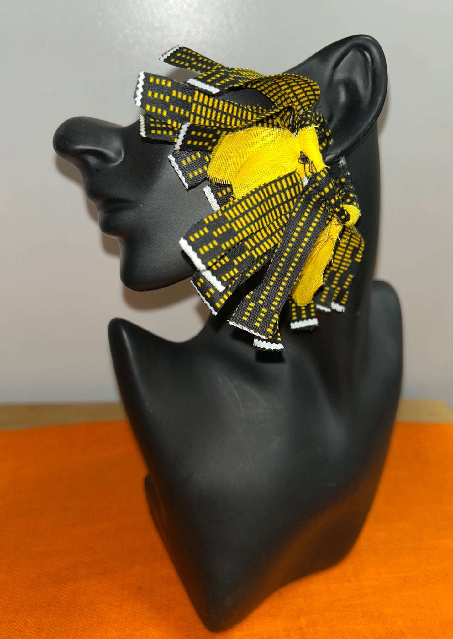 Yellow & Black hoop earrings-designs by Schequita