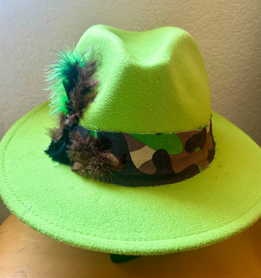 Lime Green Fedora Hat with designs by Schequita