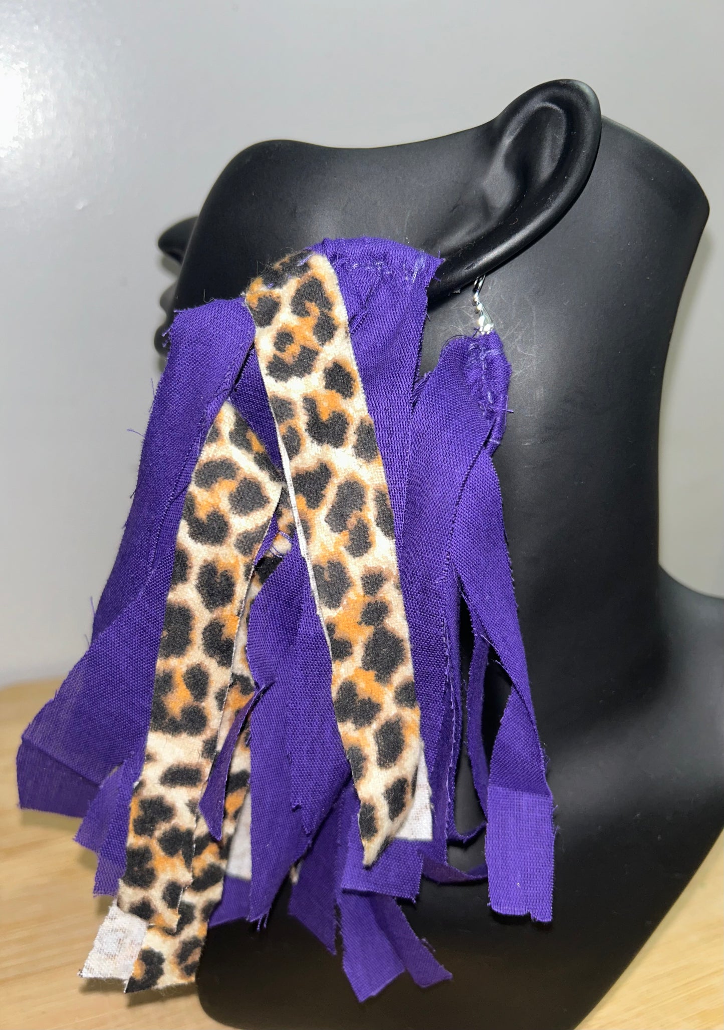 large purple and leopard print hoop earrings-designs by Schequita