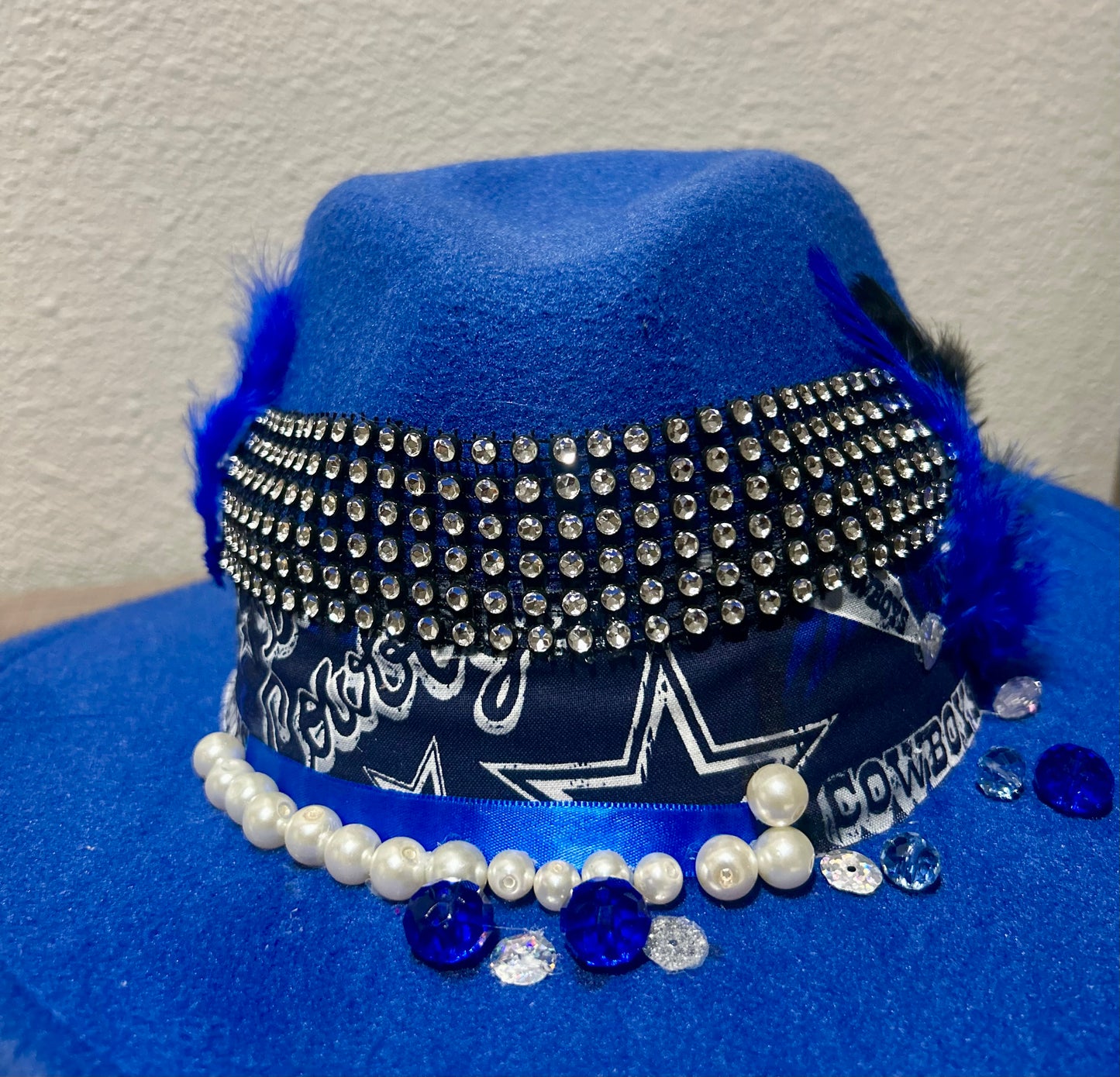 Royal Blue Fedora Hat with Designs by Schequita