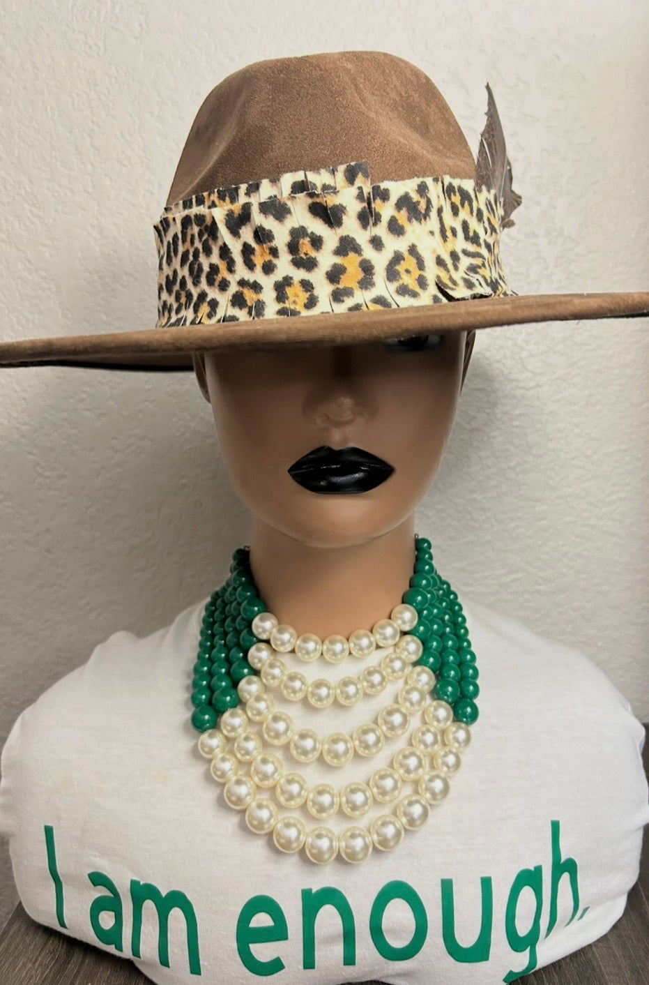 Chocolate hat with leopard print band by Designs by Schequita