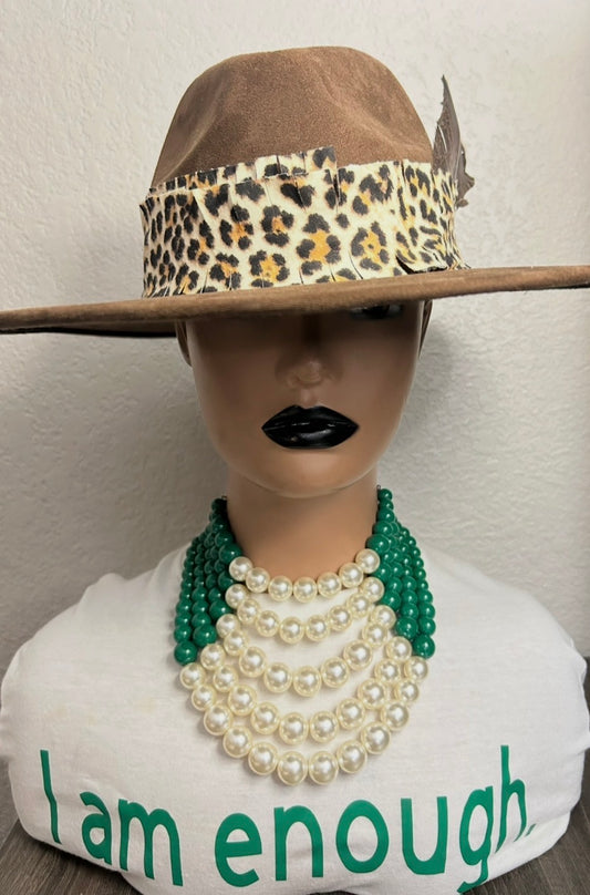 Chocolate hat with leopard print band by Designs by Schequita