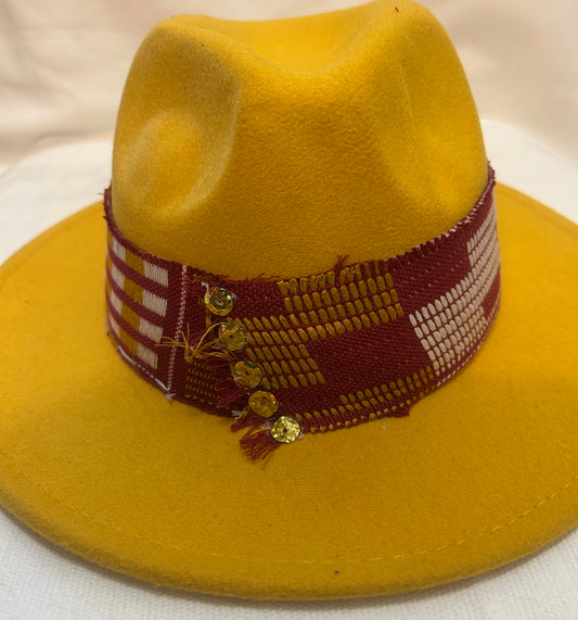 Yellow/Gold Fedora Hat with designs by Schequita