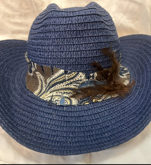 Navy Blue Cowboy Hat with designs by Schequita
