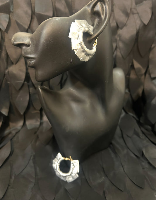 Metallic color Leather Hoop Earrings by designs by Schequita