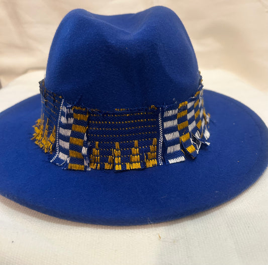 Royal Blue Fedora Hat with designs by Schequita