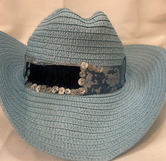 Sky Blue Cowboy Hat with designs by Schequita