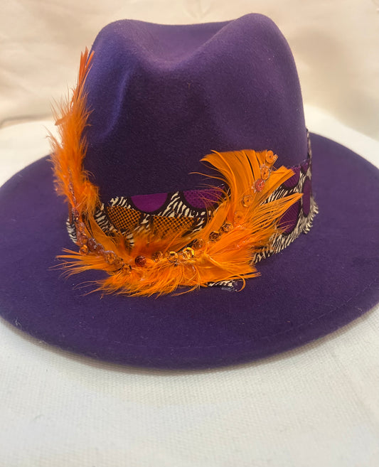 Purple Fedora Hat with designs by Schequita