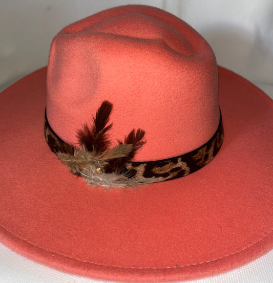 Peach Fedora Hat with designs by Schequita