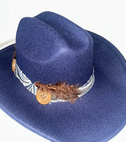 Navy Blue Cowboy Hat with designs by Schequita