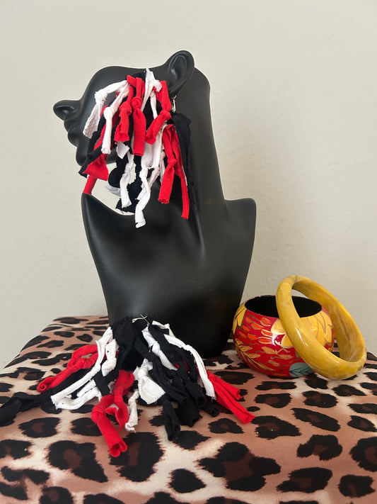 Red, Black & White Hoop Earrings by designs by Schequita