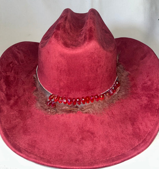 Rose Red Cowboy Hat with designs by Schequita