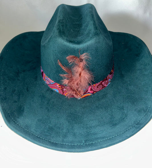 Teal Green Cowboy Hat with designs by Schequita
